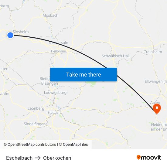 Eschelbach to Oberkochen map