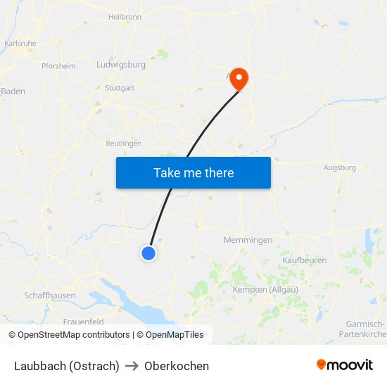 Laubbach (Ostrach) to Oberkochen map