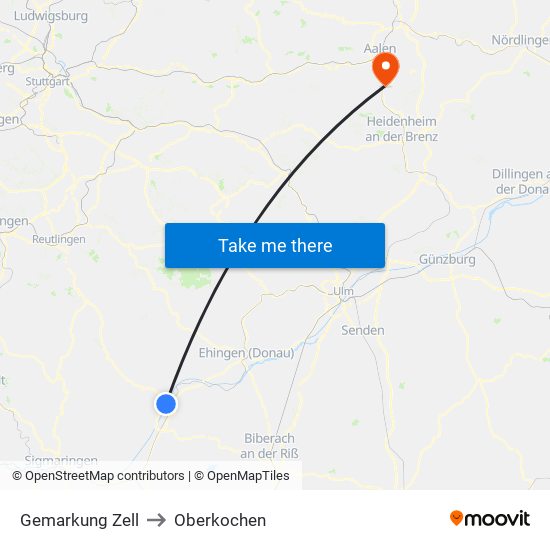 Gemarkung Zell to Oberkochen map