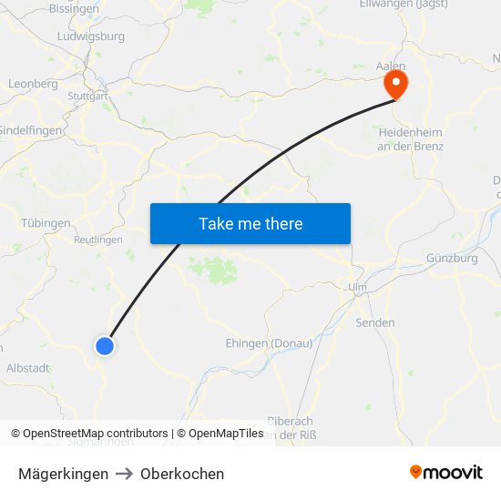 Mägerkingen to Oberkochen map
