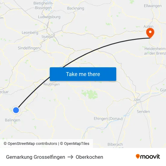 Gemarkung Grosselfingen to Oberkochen map