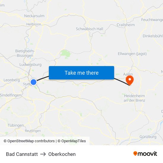 Bad Cannstatt to Oberkochen map