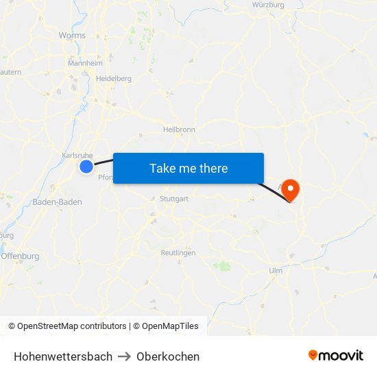 Hohenwettersbach to Oberkochen map