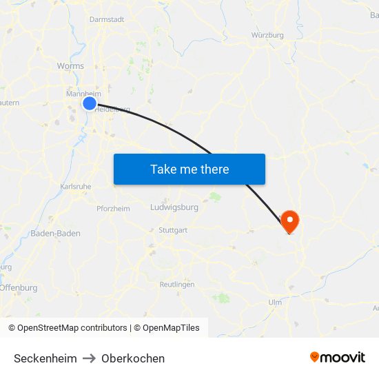 Seckenheim to Oberkochen map