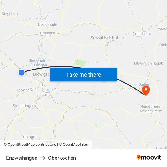 Enzweihingen to Oberkochen map