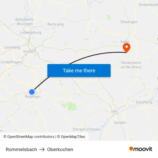 Rommelsbach to Oberkochen map