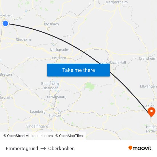 Emmertsgrund to Oberkochen map