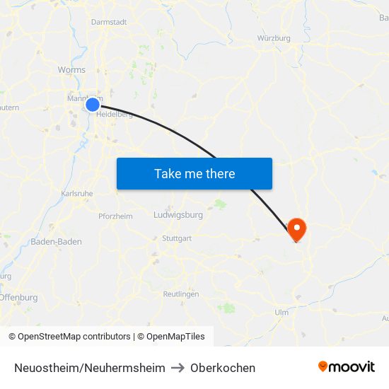 Neuostheim/Neuhermsheim to Oberkochen map