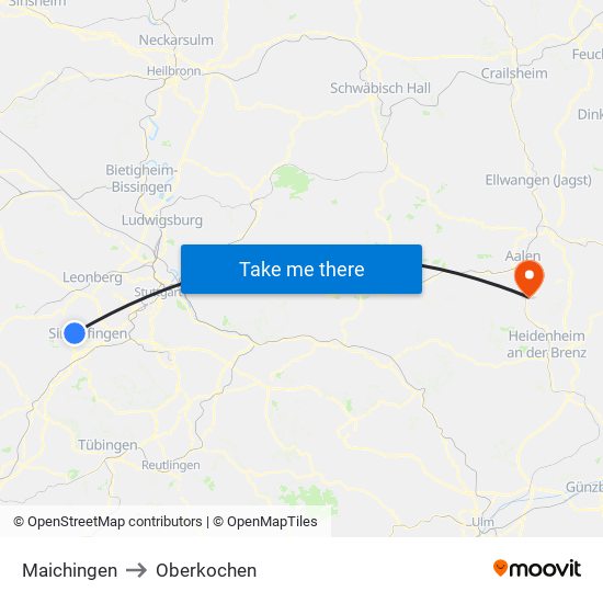 Maichingen to Oberkochen map