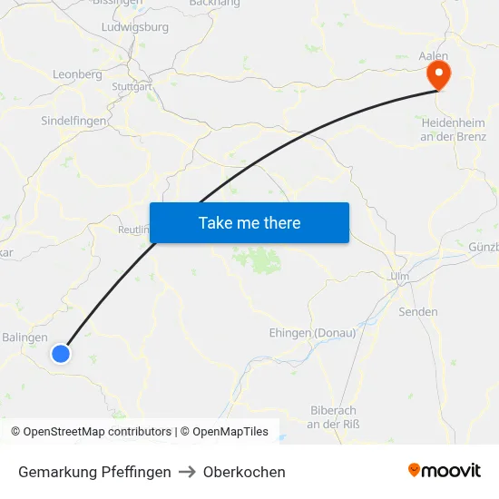Gemarkung Pfeffingen to Oberkochen map