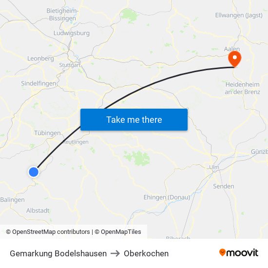 Gemarkung Bodelshausen to Oberkochen map
