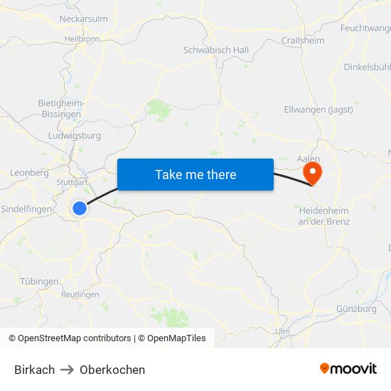 Birkach to Oberkochen map