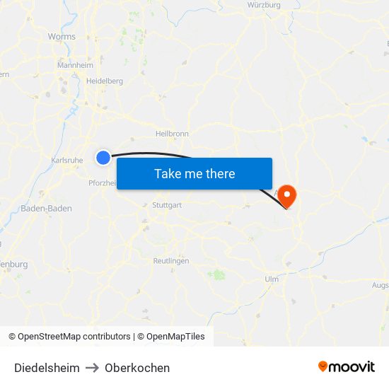 Diedelsheim to Oberkochen map