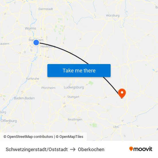 Schwetzingerstadt/Oststadt to Oberkochen map