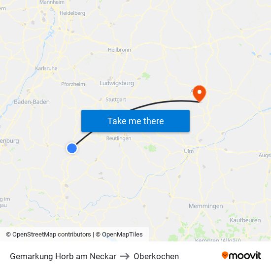 Gemarkung Horb am Neckar to Oberkochen map