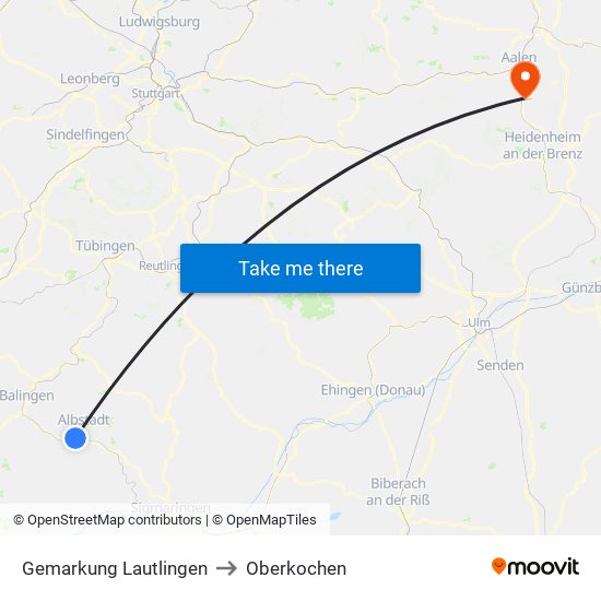 Gemarkung Lautlingen to Oberkochen map