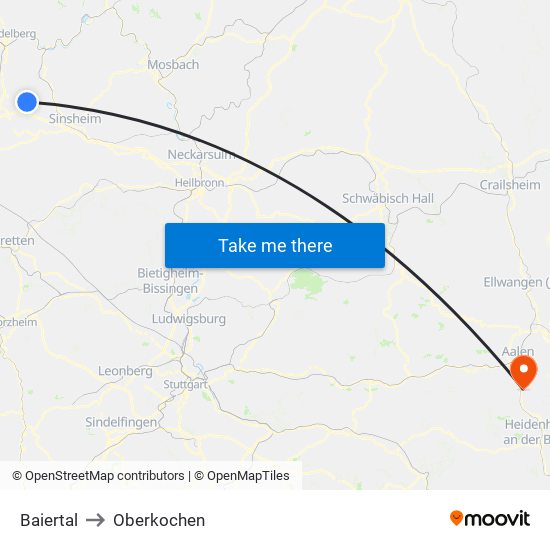 Baiertal to Oberkochen map