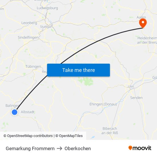 Gemarkung Frommern to Oberkochen map