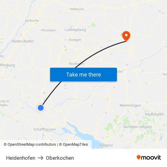 Heidenhofen to Oberkochen map