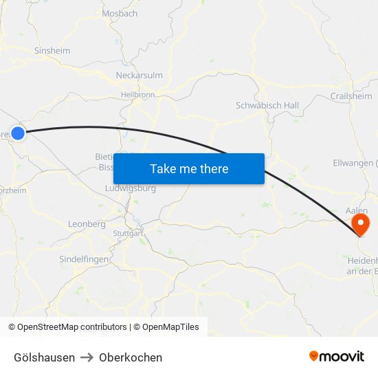 Gölshausen to Oberkochen map