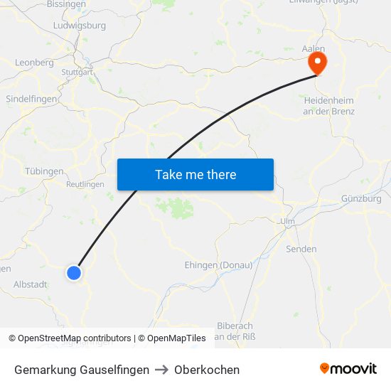Gemarkung Gauselfingen to Oberkochen map