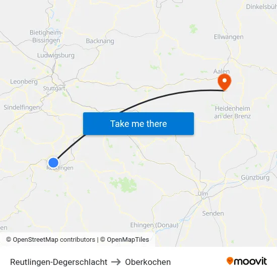 Reutlingen-Degerschlacht to Oberkochen map