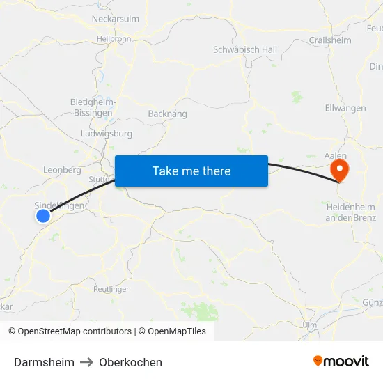 Darmsheim to Oberkochen map