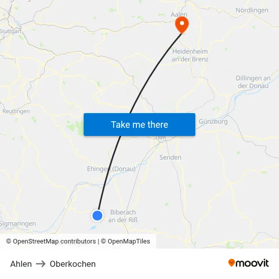 Ahlen to Oberkochen map