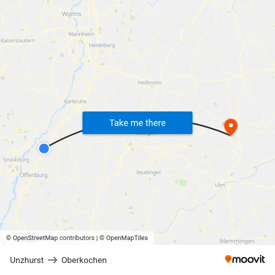 Unzhurst to Oberkochen map