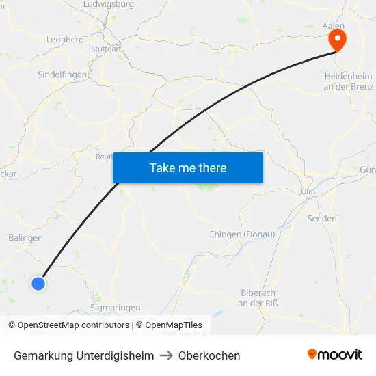 Gemarkung Unterdigisheim to Oberkochen map