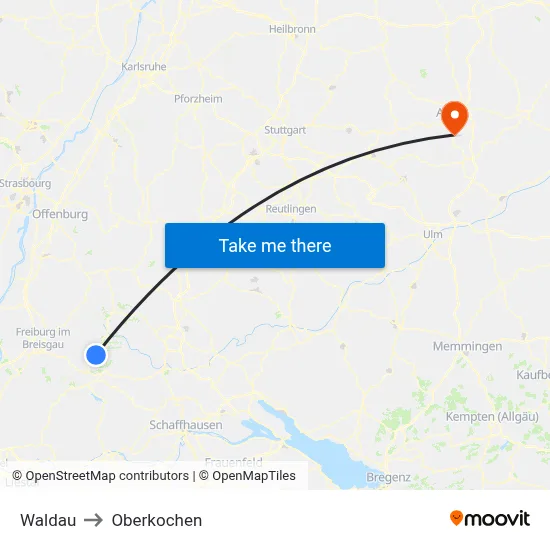 Waldau to Oberkochen map