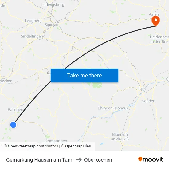 Gemarkung Hausen am Tann to Oberkochen map