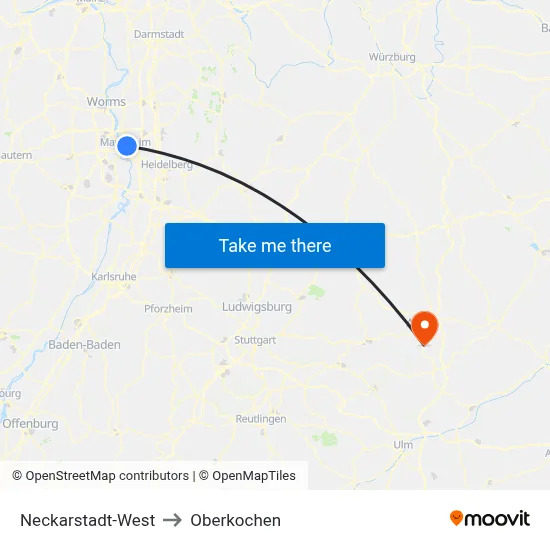 Neckarstadt-West to Oberkochen map