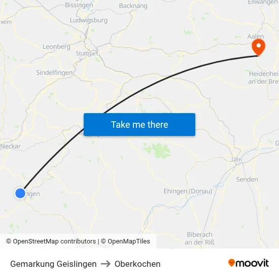 Gemarkung Geislingen to Oberkochen map