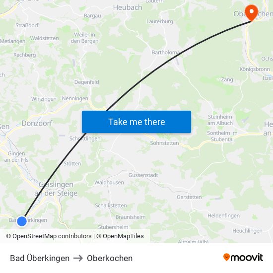 Bad Überkingen to Oberkochen map