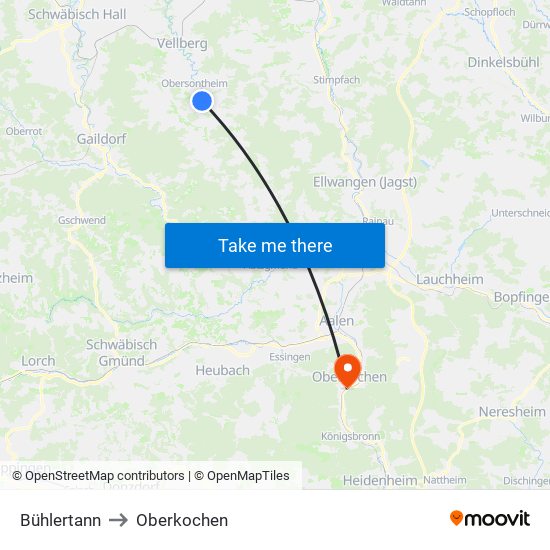Bühlertann to Oberkochen map