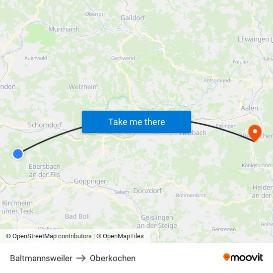 Baltmannsweiler to Oberkochen map