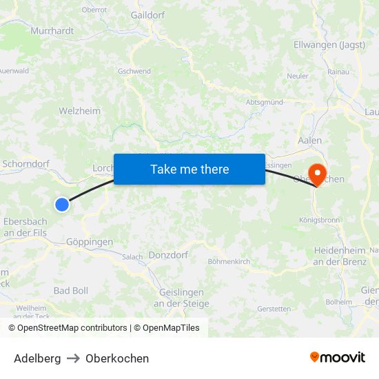 Adelberg to Oberkochen map