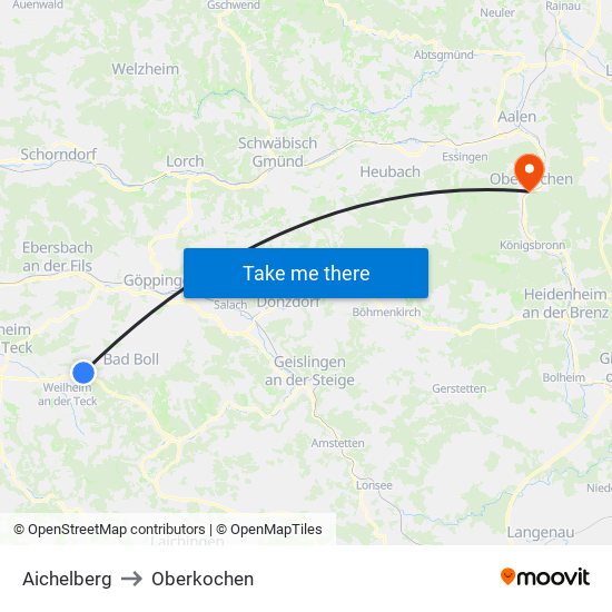 Aichelberg to Oberkochen map