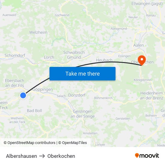 Albershausen to Oberkochen map