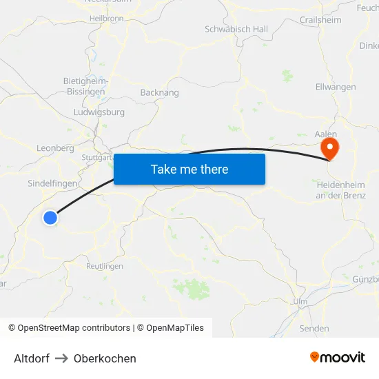 Altdorf to Oberkochen map