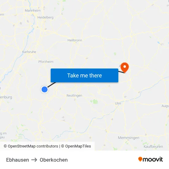 Ebhausen to Oberkochen map