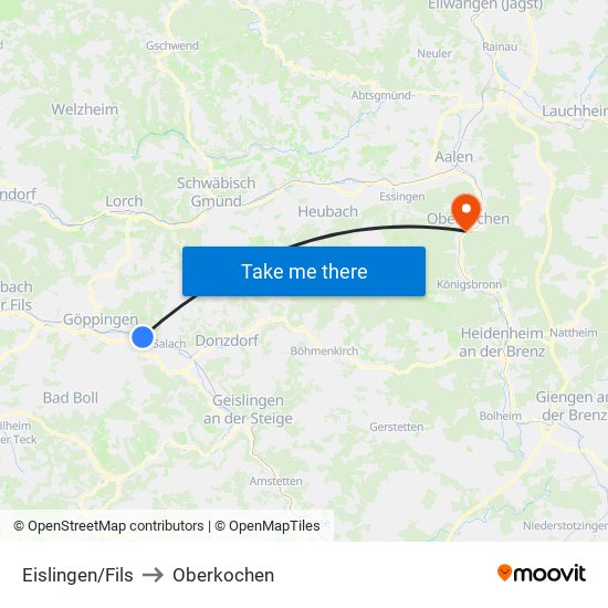 Eislingen/Fils to Oberkochen map