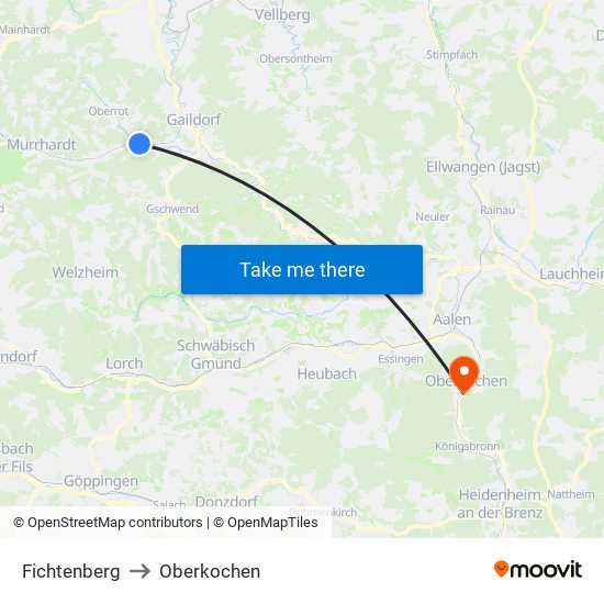 Fichtenberg to Oberkochen map