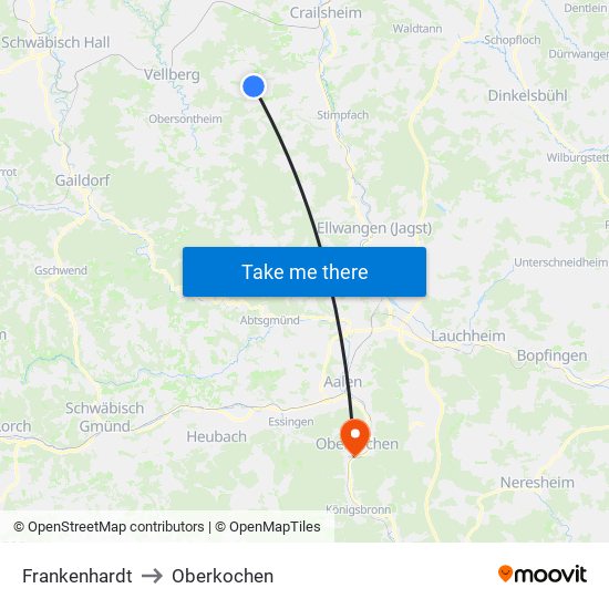 Frankenhardt to Oberkochen map