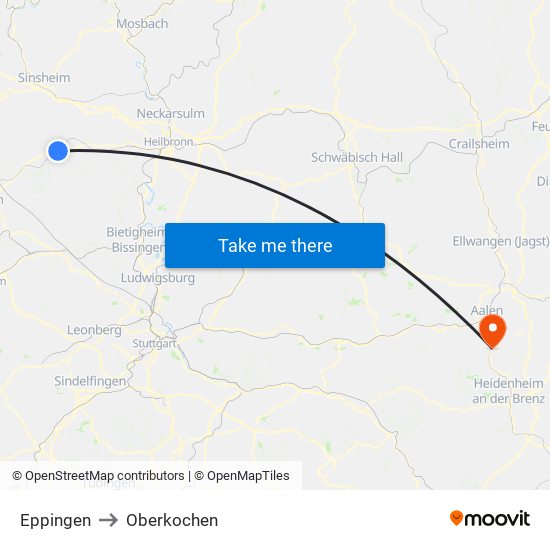 Eppingen to Oberkochen map