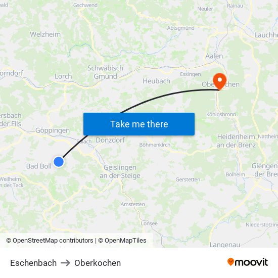 Eschenbach to Oberkochen map