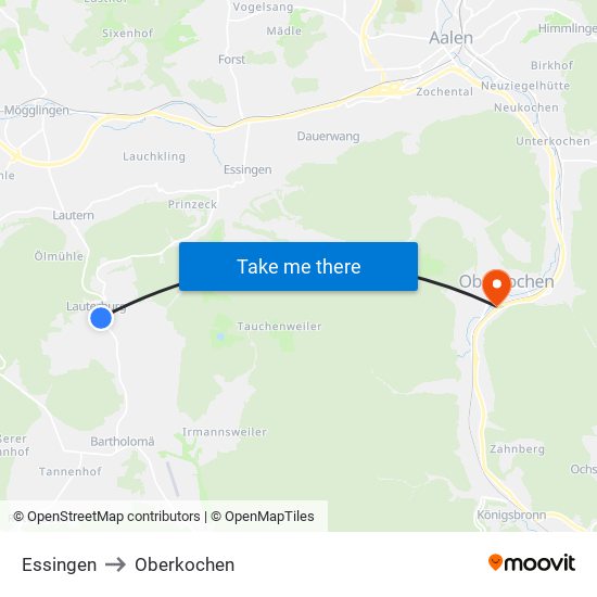 Essingen to Oberkochen map