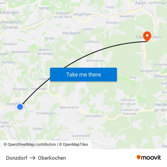 Donzdorf to Oberkochen map