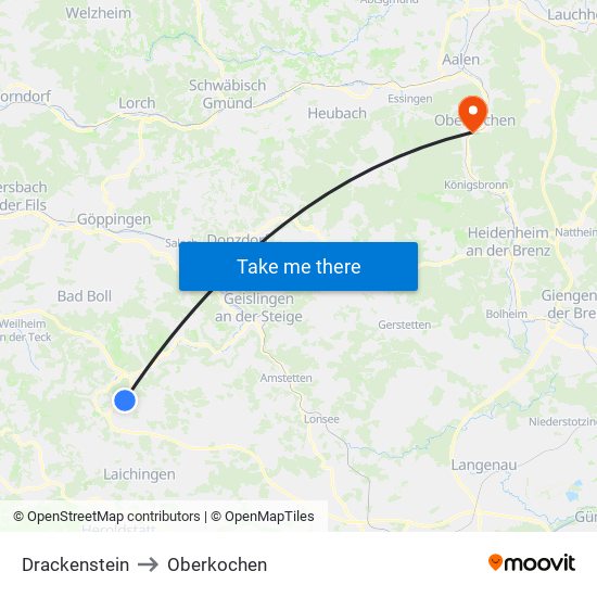 Drackenstein to Oberkochen map